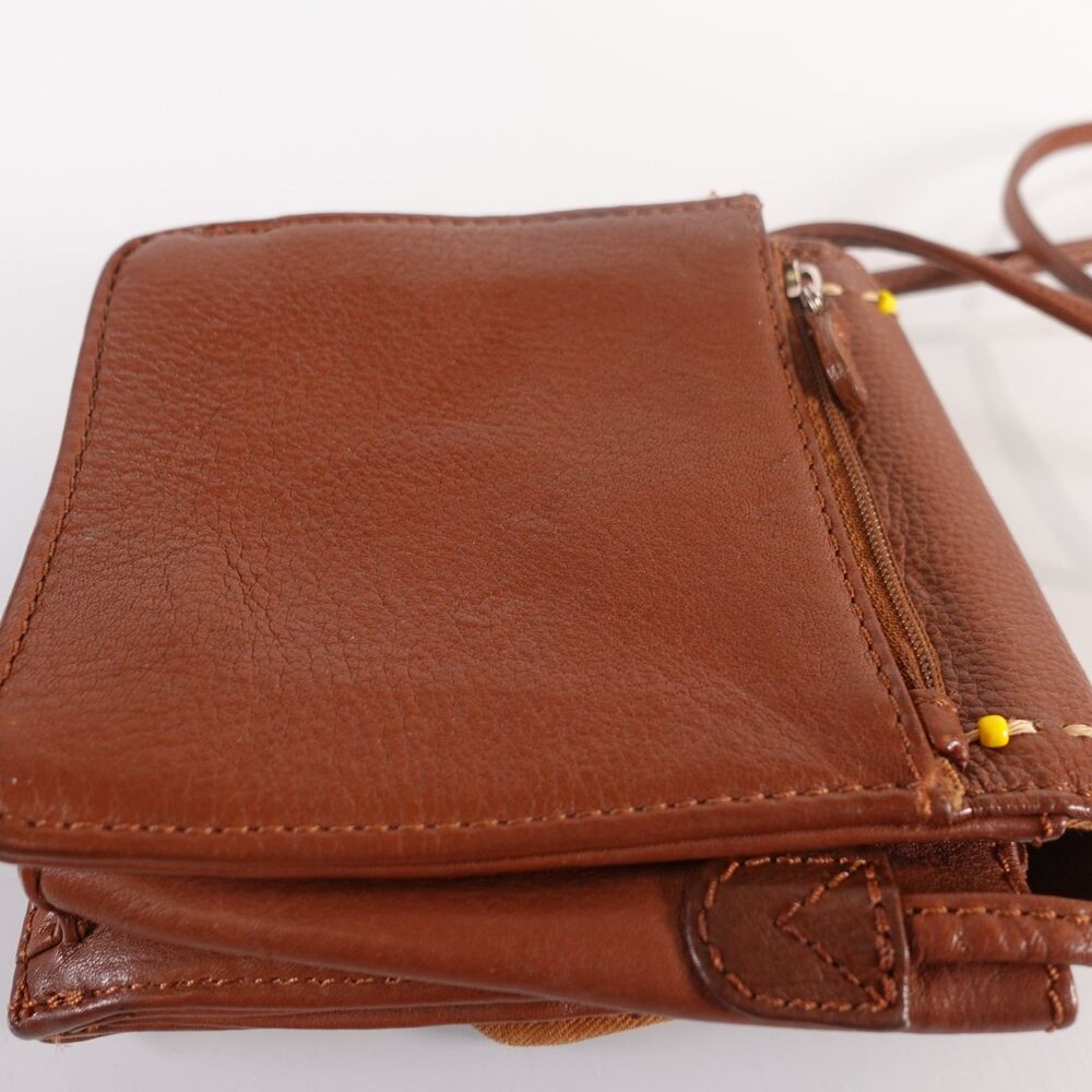 Vintage Fossil Crossbody Bag Small Brown Leather Multi Color Beaded Stitching - Picture 4 of 12